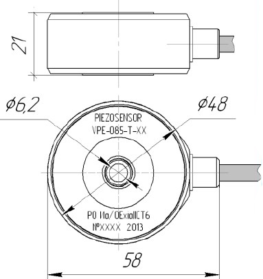 Схема габаритов вибропреобразователя VPE-085-T-32