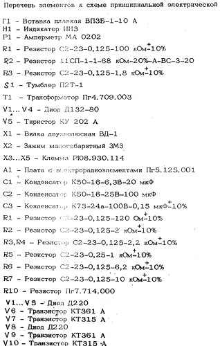 Перечень элементов в принципиальной схеме