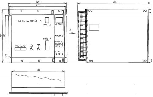 Рис.1. Габаритные размеры газоанализатора Палладий-3М