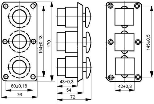 Рис.3. Габаритный чертеж переключателя ПКЕ-112(122)-3